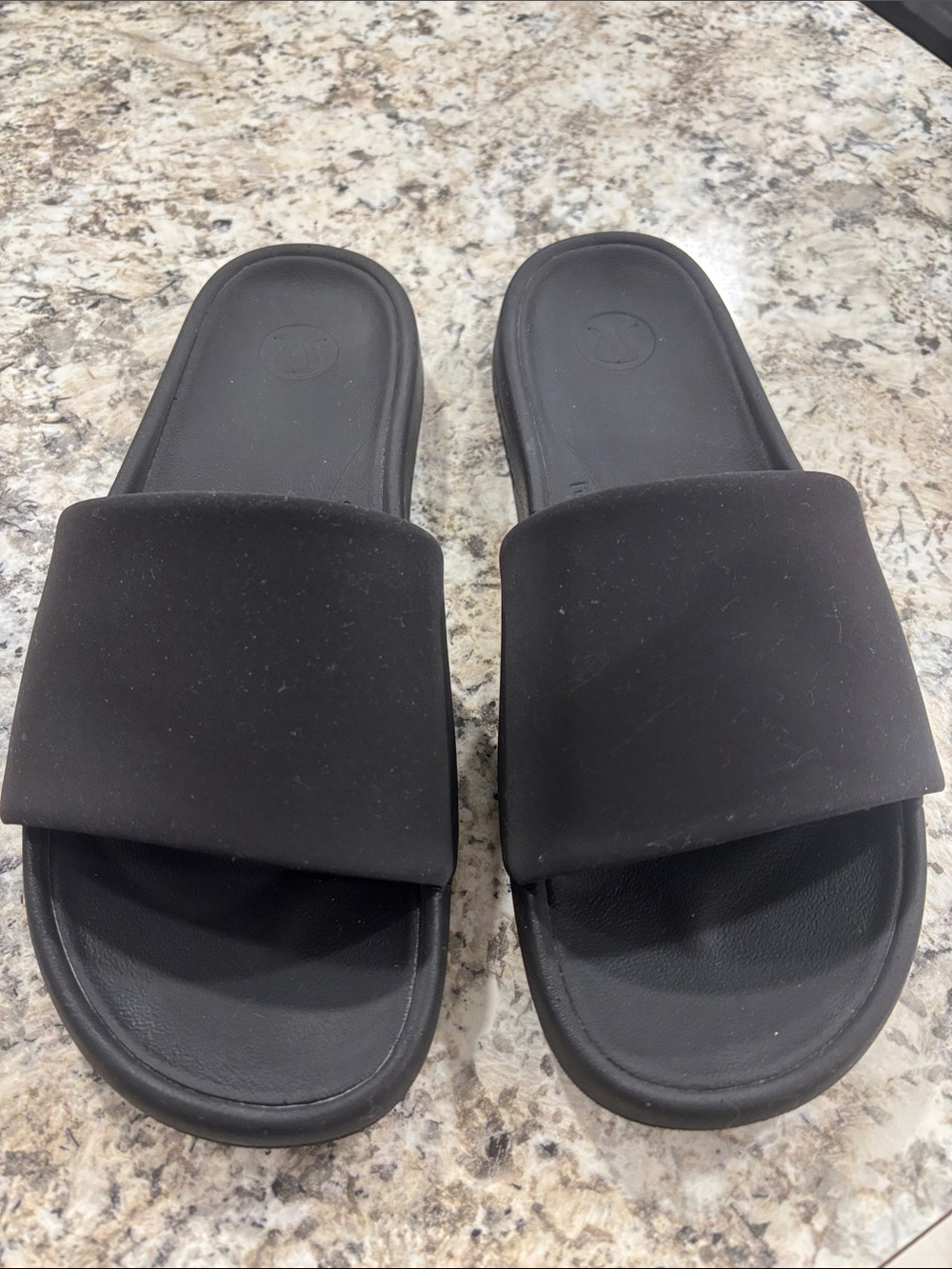 lululemon athletica Black Wide Strap Slide Sandals